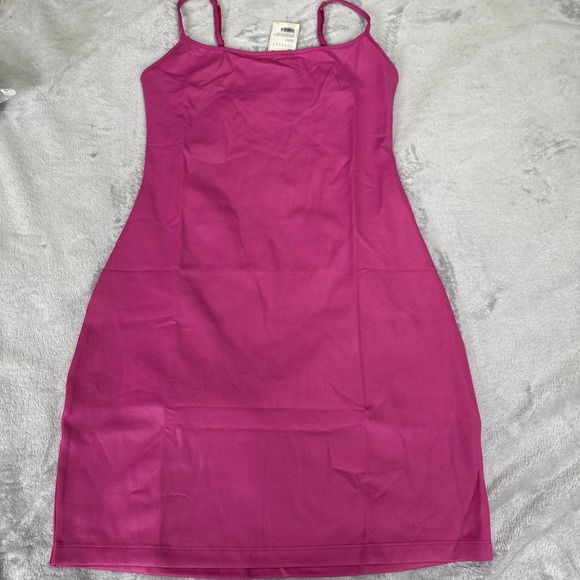 Hot Pink Bodycon Dress Sleeveless Mini Dress Spaghetti Strap Faux Leather Sexy - Picture 4 of 12